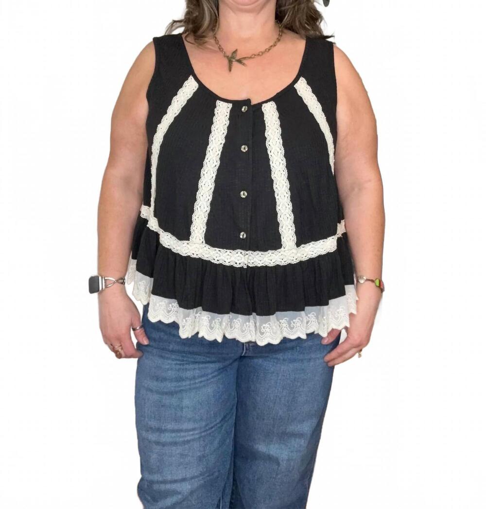 NEW POL quincie button down sleeveless top in black - Picture 6 of 8